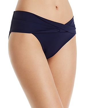 Robin Piccone Ava Solid Twist-front Bikini Bottom In Navy