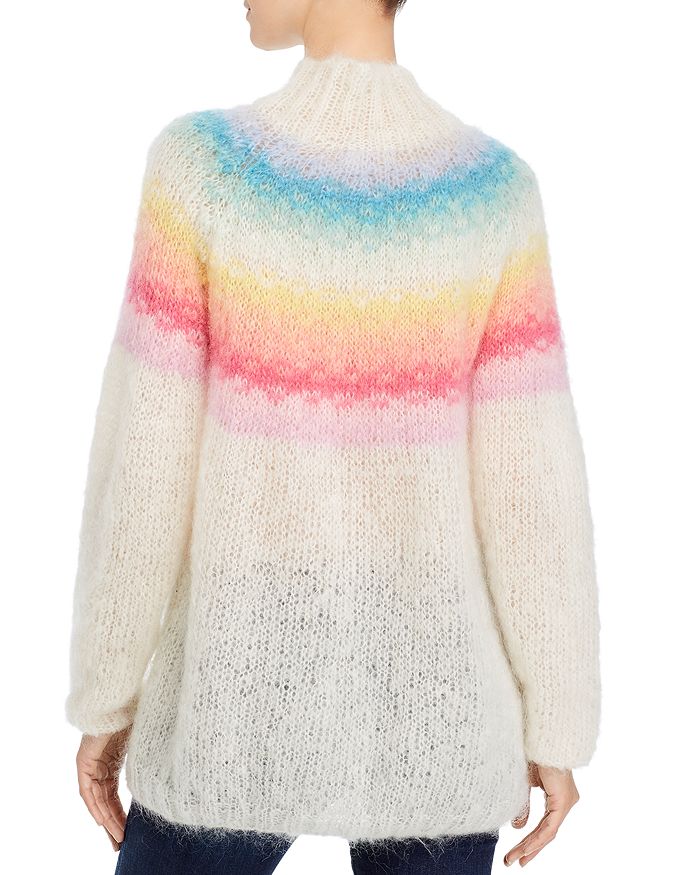 Rose Carmine Mock Neck Rainbow Striped Sweater In Ecru ...