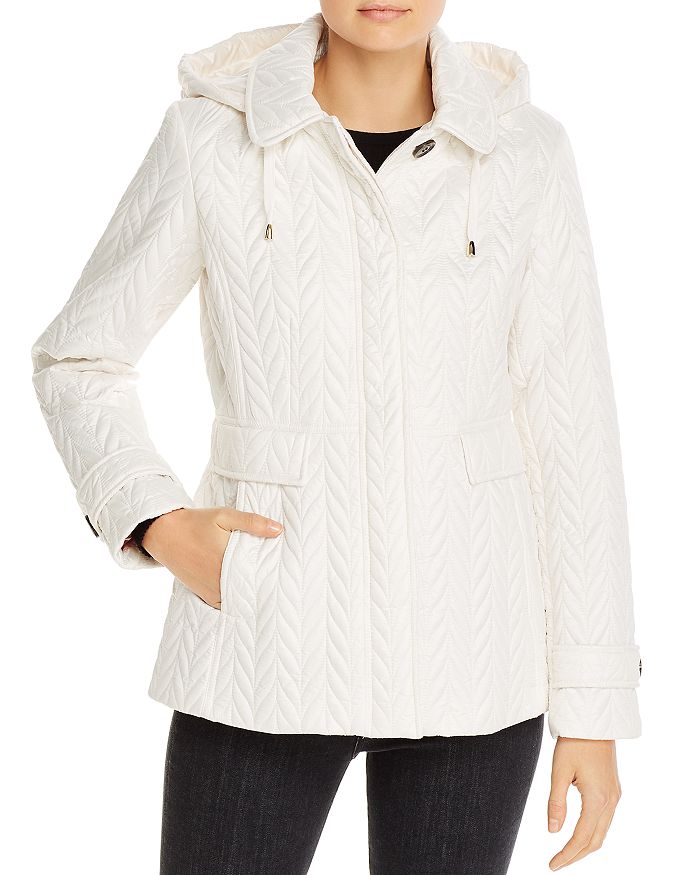 Kate Spade New York Quilted Hooded Coat In Cream