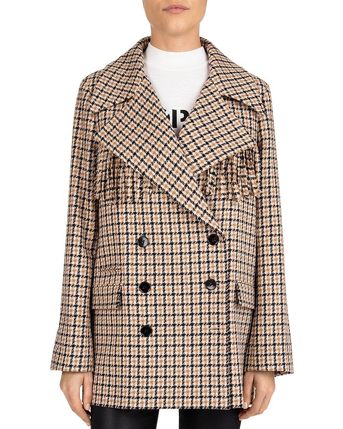 THE KOOPLES FRINGED PLAID DOUBLE-BREASTED COAT,FVES20006K