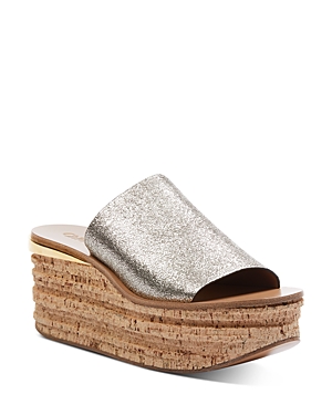 Chloé Women's Camille Leather Wedge Sandals In Gray Glitter