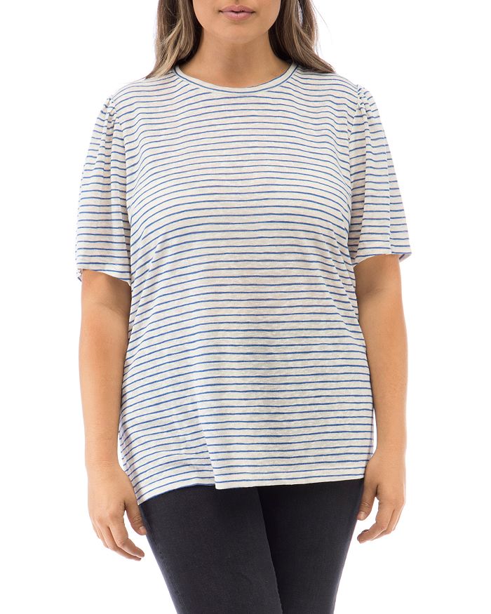 B Collection By Bobeau Curvy Tilda Striped Puff-sleeve T-shirt In Amparo Stripe