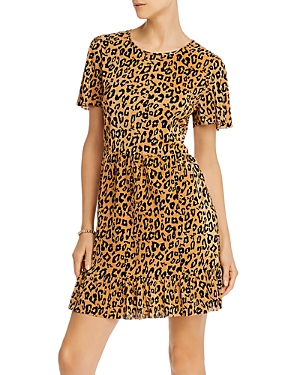 Aqua Pleated Ruffled Flutter-sleeve Dress - 100% Exclusive In Leopard Print