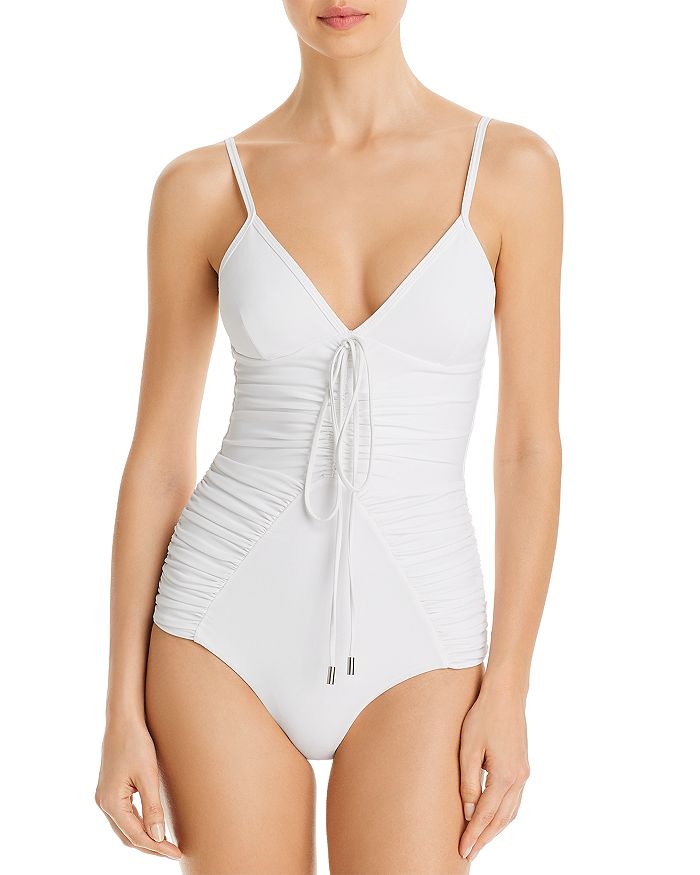 Nicholas Fatima Shirred One-piece Swimsuit In White