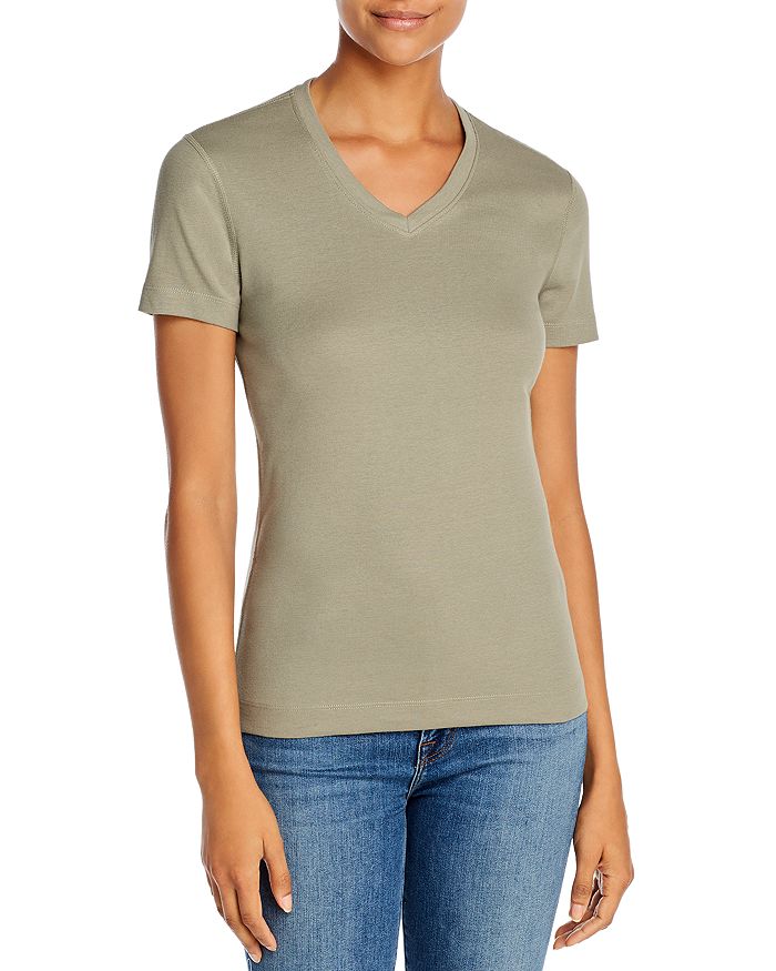 Three Dots Cotton V-neck Tee In Fatigue