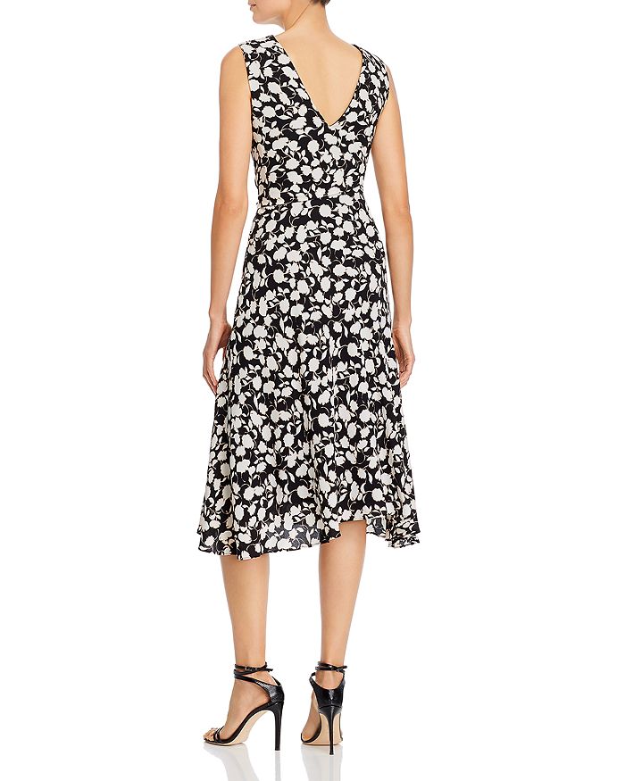 Adrianna Papell Floral Print Asymmetric Neck Midi Dress In Black/ivory ModeSens