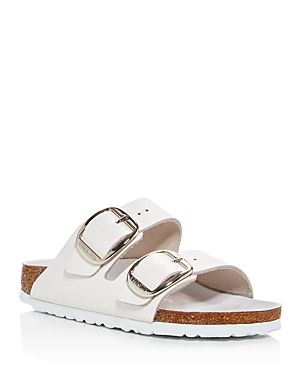 Birkenstock Arizona Big Buckle Leather Sandals In White Leather/silver