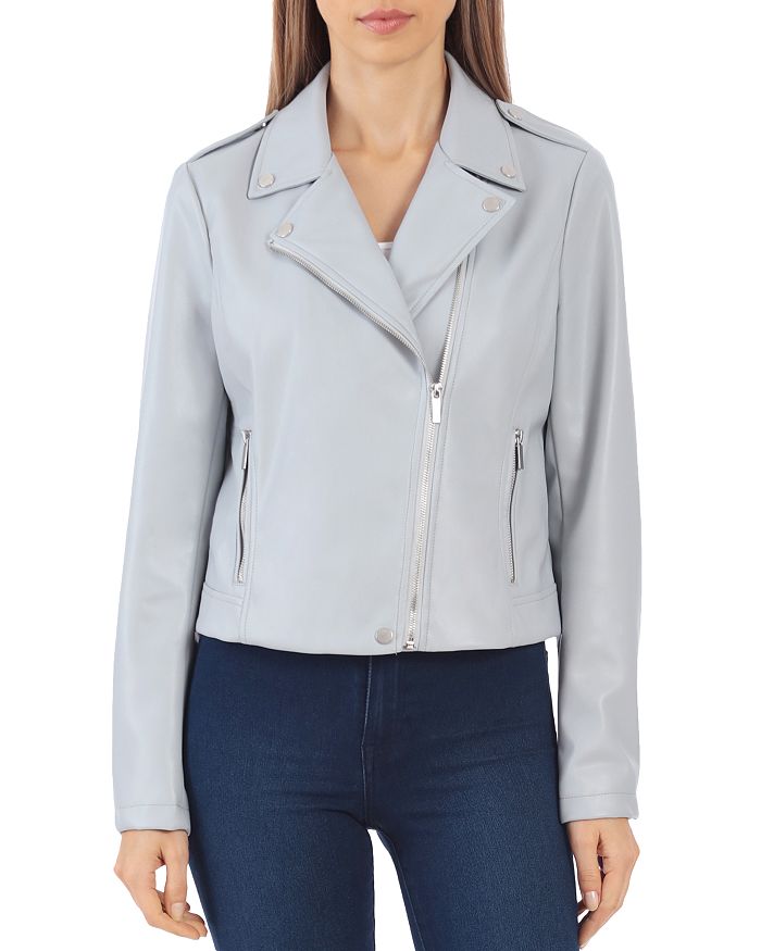 Bagatelle Faux-leather Moto Jacket In Mineral Blue