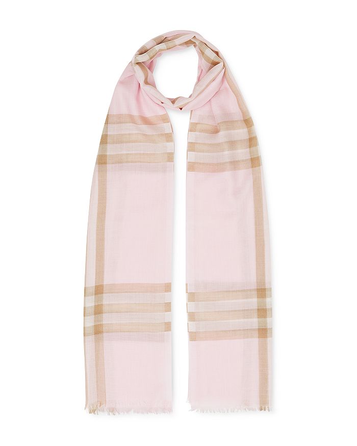 Burberry Lightweight Giant Check Wool & Silk Scarf In Alabaster