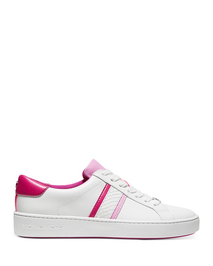 Michael Michael Kors Women's Irving Striped Lace Up Sneakers In White/ Neon Pink Leather | ModeSens