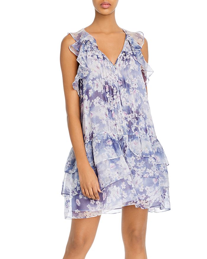 Aqua Ruffled Floral Print Dress - 100% Exclusive In Gray/pastel Floral