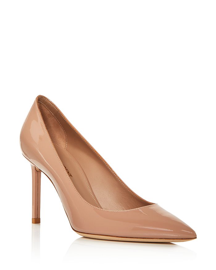 Saint Laurent Women's Anja 85 Pointed-toe Pumps In Nude Patent