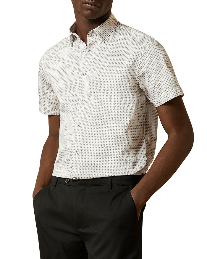 TED BAKER MICRO-GEO SHORT-SLEEVE SLIM FIT BUTTON-DOWN SHIRT,231036