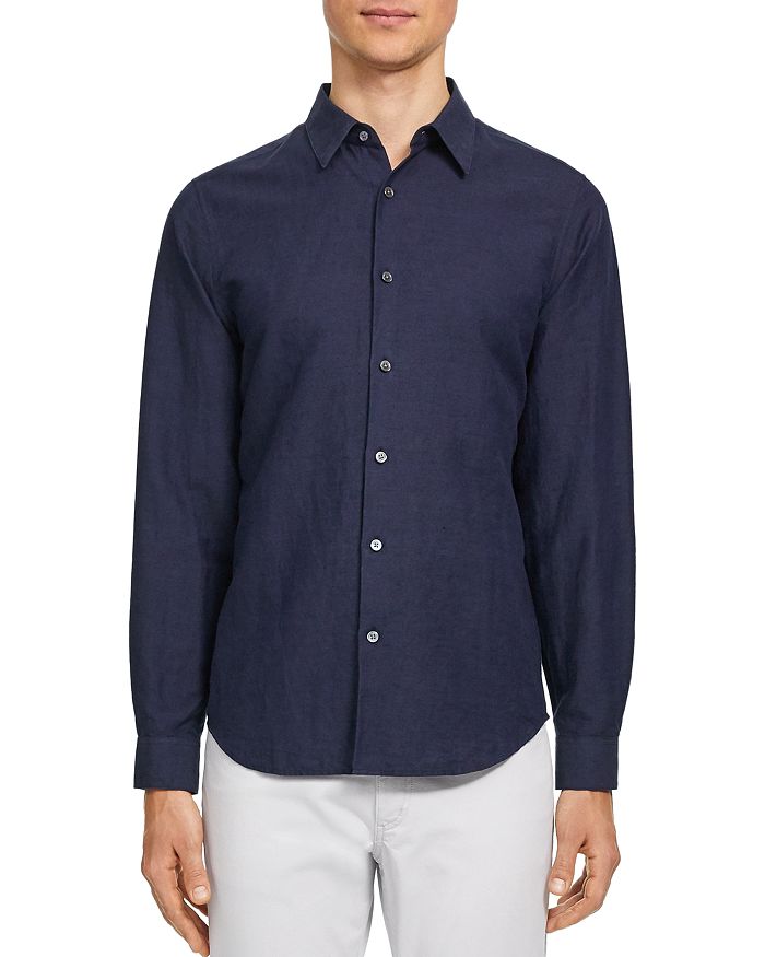 Theory Irving Essential Linen Twill Button-down Shirt In Space