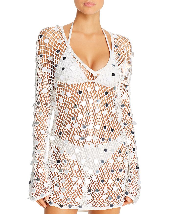 Caroline Constas Crochet Dress Swim Cover-up In White