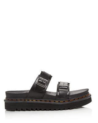 dr martens myles chunky slide sandals with hardware straps in black