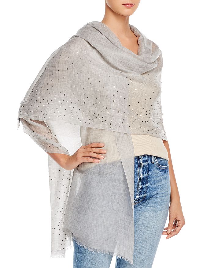 Fraas Solid Sparkle Wool & Cashmere Wrap Scarf In Silver