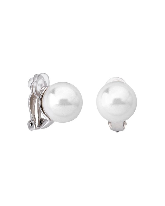 MAJORICA STERLING SILVER SIMULATED PEARL CLIP-ON STUD EARRINGS,OME16479CW