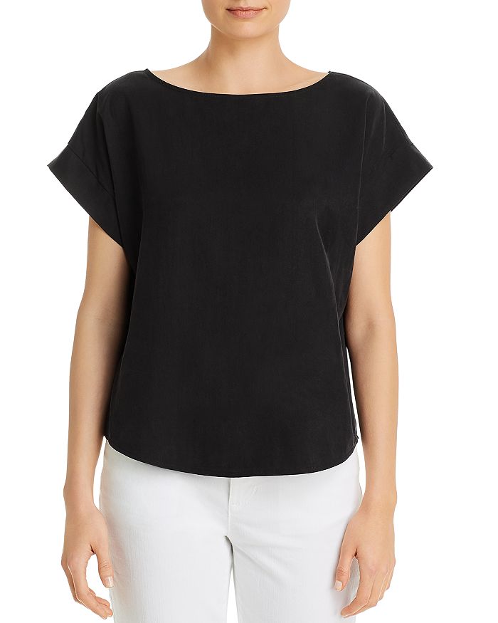EILEEN FISHER BOAT-NECK CAP-SLEEVE TOP,S0OSY-T5429M