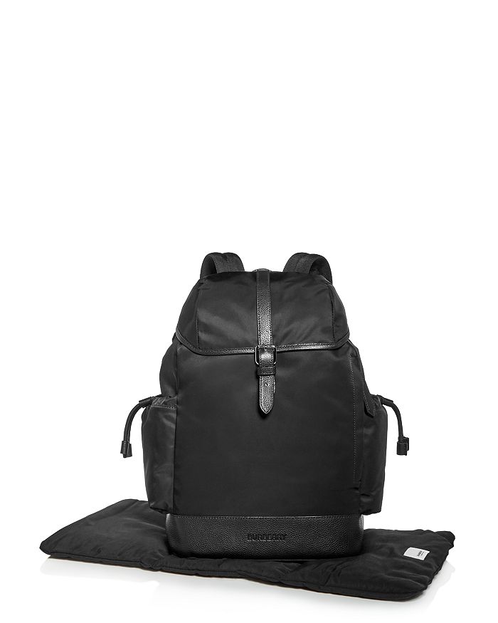 Changing Bag - Black leather and nylon diaper bag