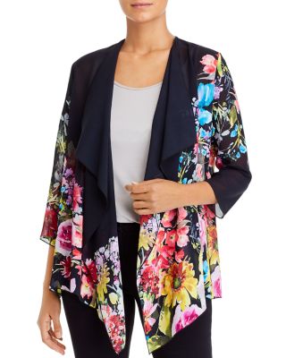 Caroline Rose - Cascading Floral Georgette Draped Jacket