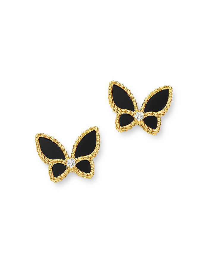 Roberto Coin 18k Yellow Gold Onyx & Diamond Butterfly Stud Earrings - 100% Exclusive In Black/gold