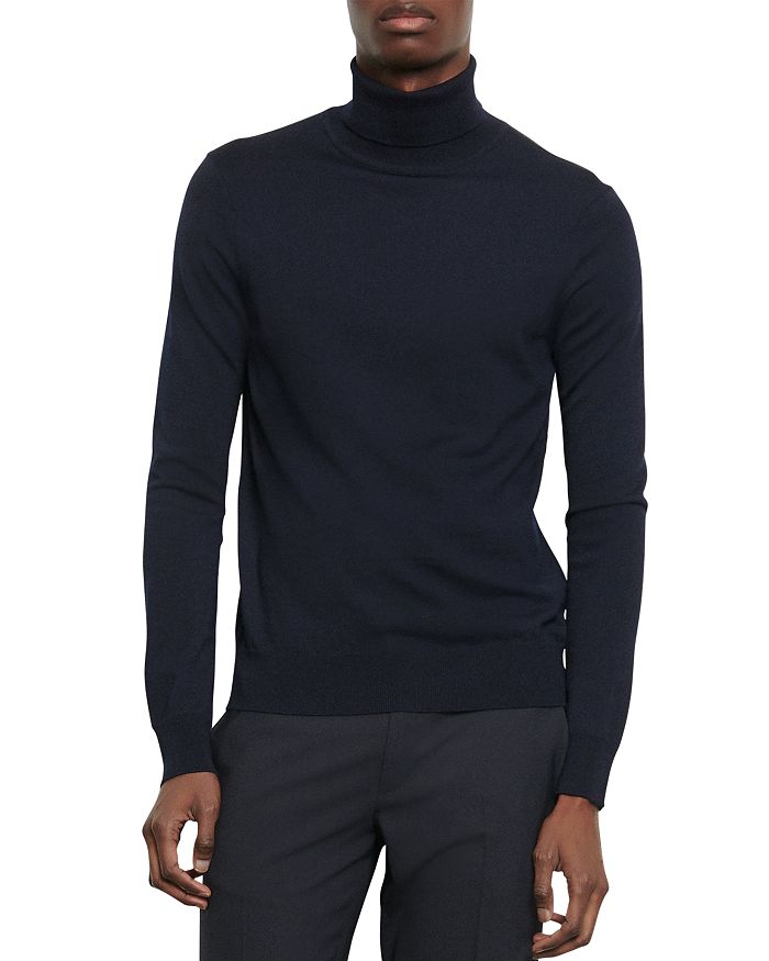 Shop Sandro Unisex Turtleneck Slim Fit Sweater In Navy Blue