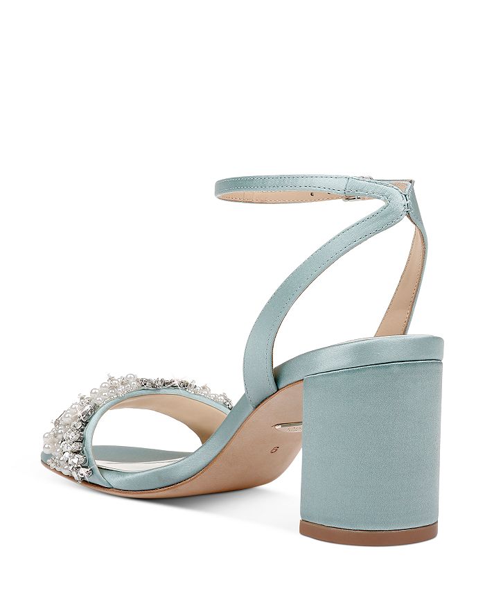 Badgley Mischka Clara Embellished Sandal In Blue Radiance Satin | ModeSens