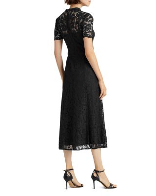 black tie fit and flare dress Jacquard Tie Front Fit And Flare Midi Dress In Black Navy, Black/Navy / Regular / 12 main image 1