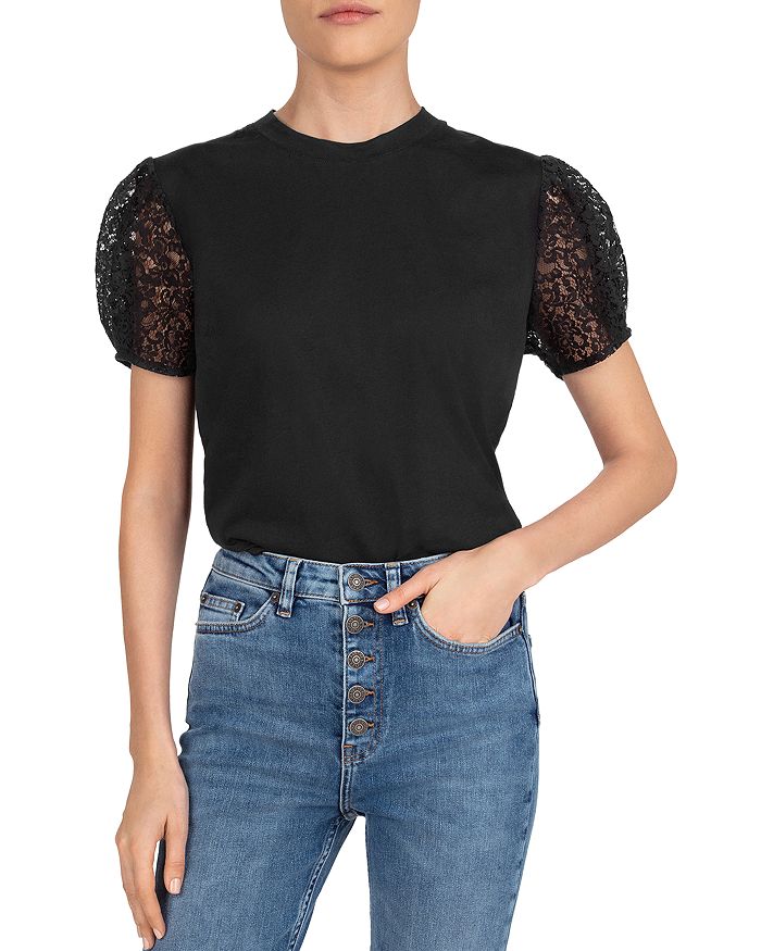 THE KOOPLES LACE-SLEEVE T-SHIRT,FTSC20011K