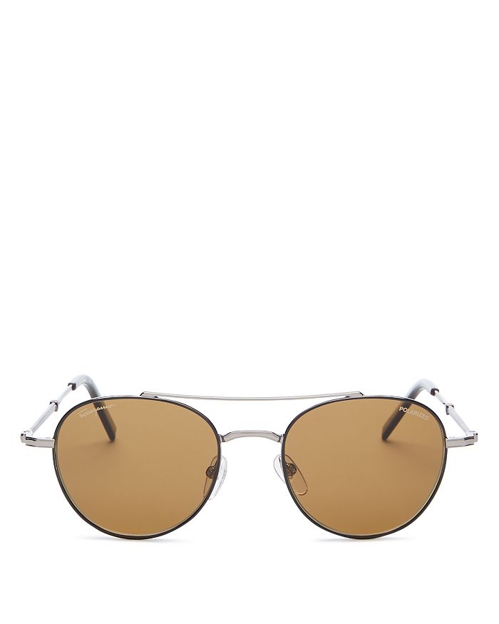 Salvatore Ferragamo Men's Timeless Polarized Brow Bar Round Sunglasses ...