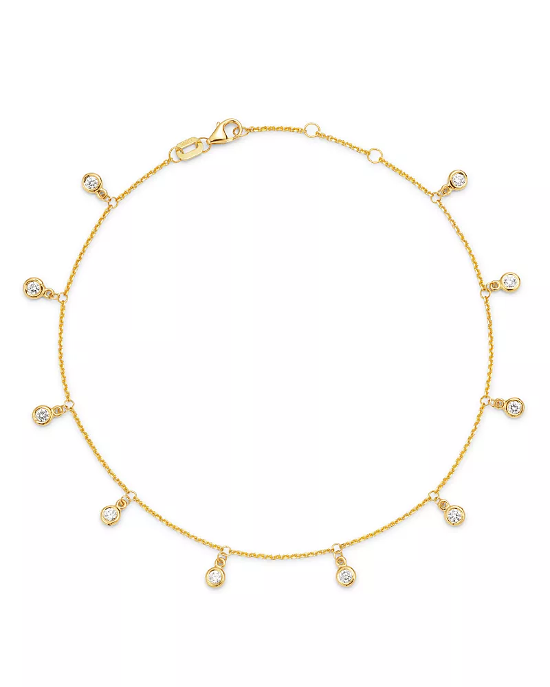 Bloomingdale's Fine Collection Diamond Bezel Droplet Ankle Bracelet in 14K Yellow Gold, 0.50 tcw
