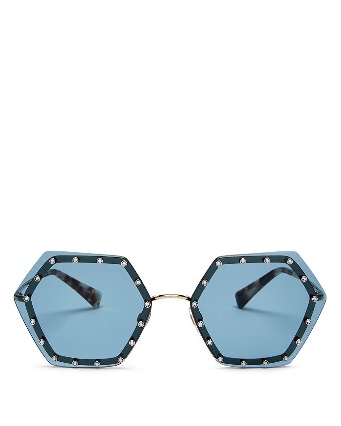 Valentino Women's Rimless Embellished Geometric Sunglasses, 62mm In Light Gold/azure