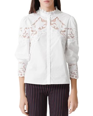 Maje Cebella Lace Trim Cotton Shirt | Bloomingdale's