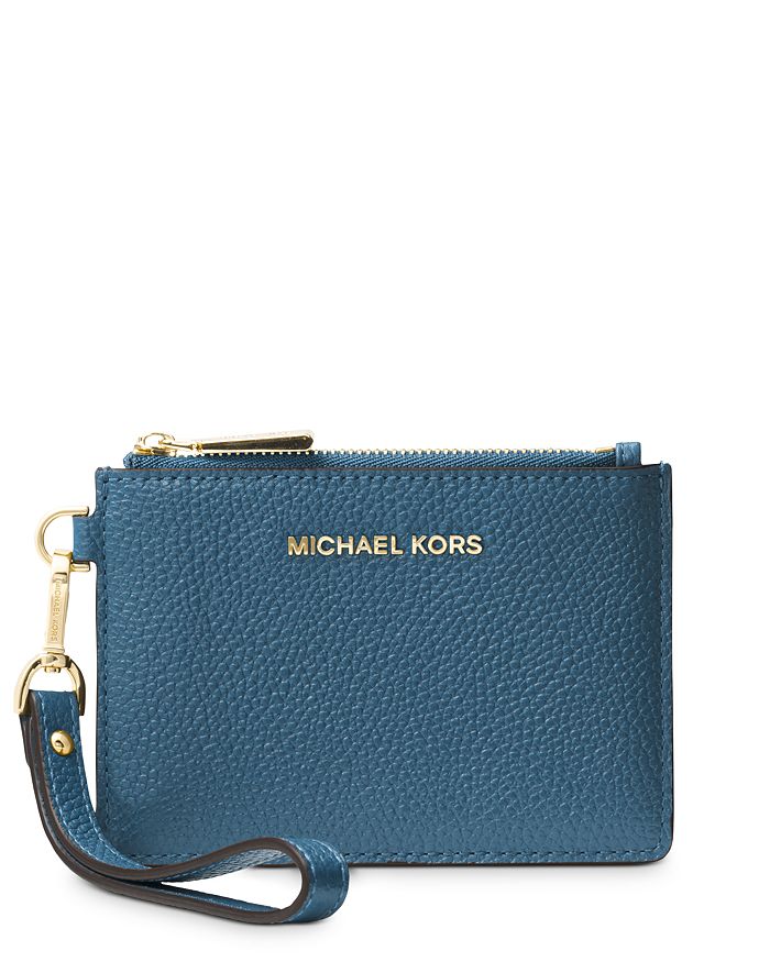 Michael Michael Kors Small Leather Wristlet In Dark Chambray/gold