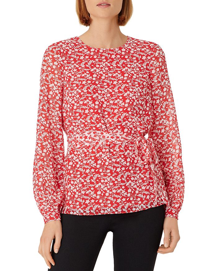 Hobbs London Rosie Floral Print Blouse In Raspberry Red