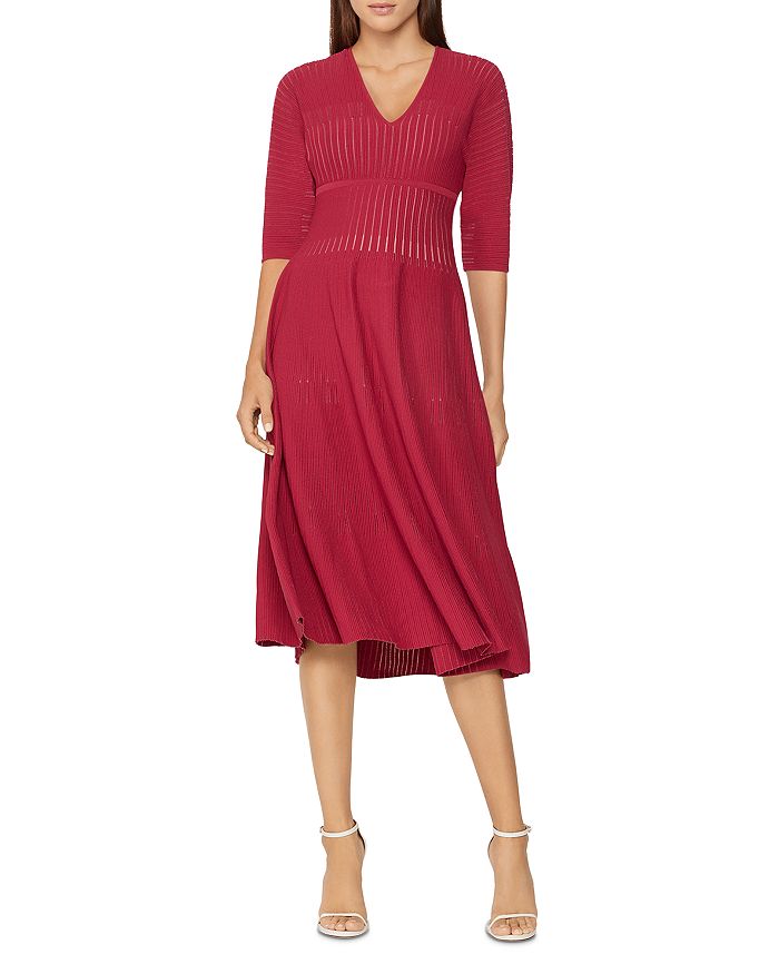 Herve Leger Opaque Deep V-neck A-line Dress In Pinot