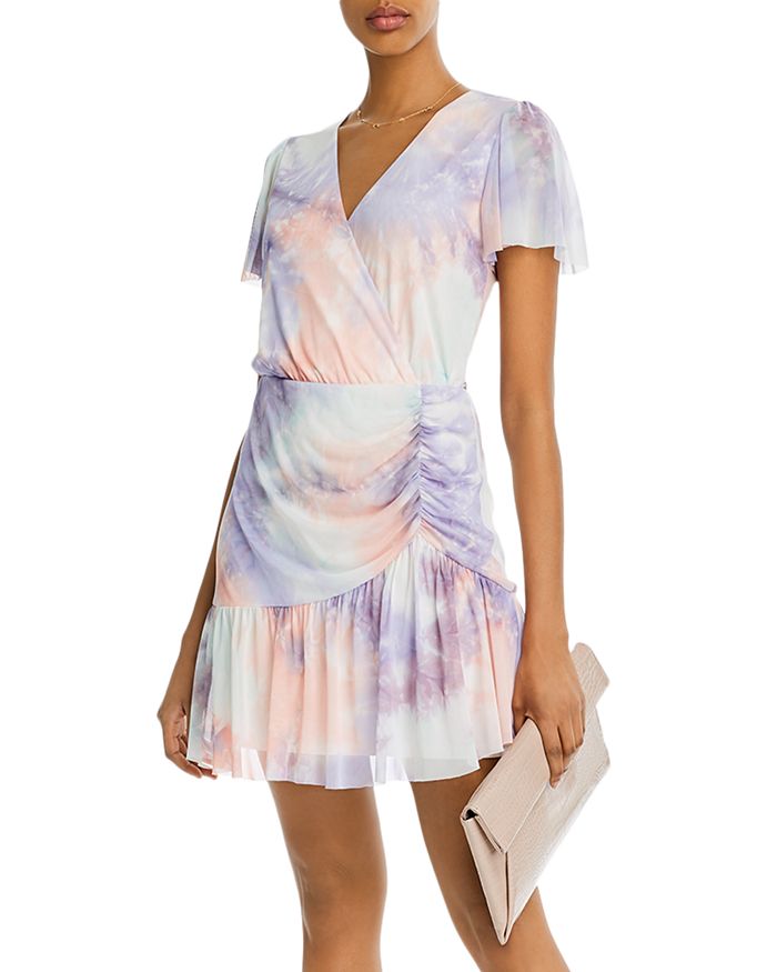 Aqua Flutter-sleeve Mesh Overlay Dress - 100% Exclusive In Pink/lavender