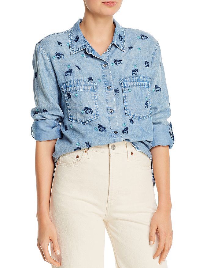 Billy T Puppy Love Printed Button Down Shirt In Blue Mint Modesens