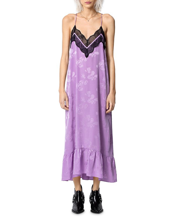 Zadig & Voltaire Revel Lace Trim Silk Slip Dress In Mauv