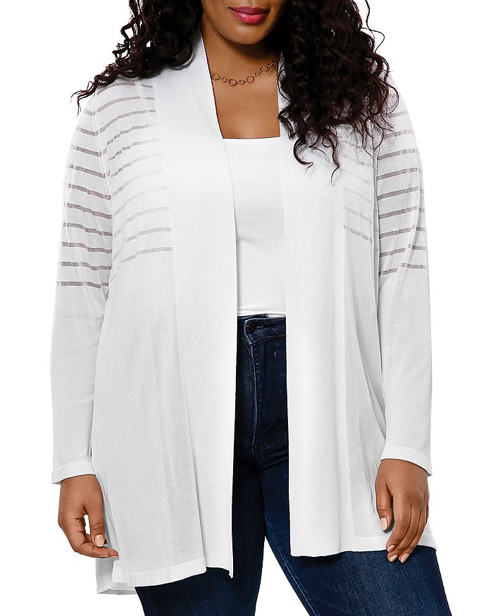 Belldini Plus Shadow Striped Open-front Cardigan In White