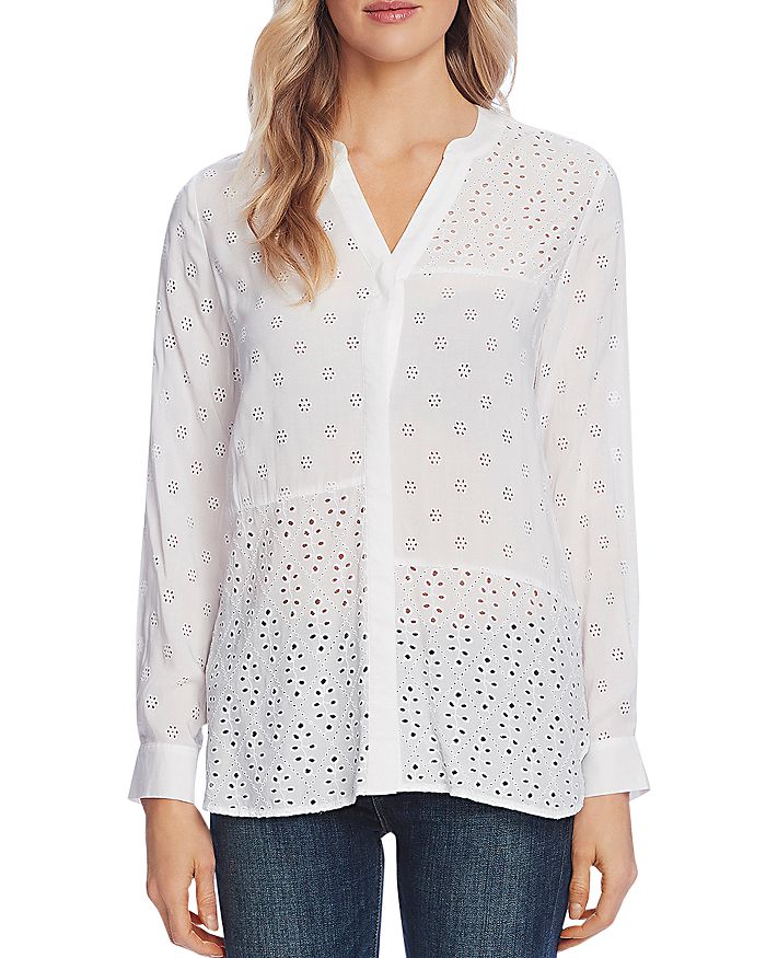 VINCE CAMUTO EYELET EMBROIDERED BLOUSE,9120119