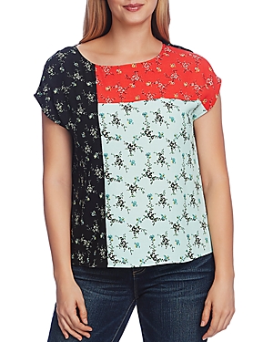 VINCE CAMUTO COLORBLOCKED FLORAL PRINT TOP,9120132