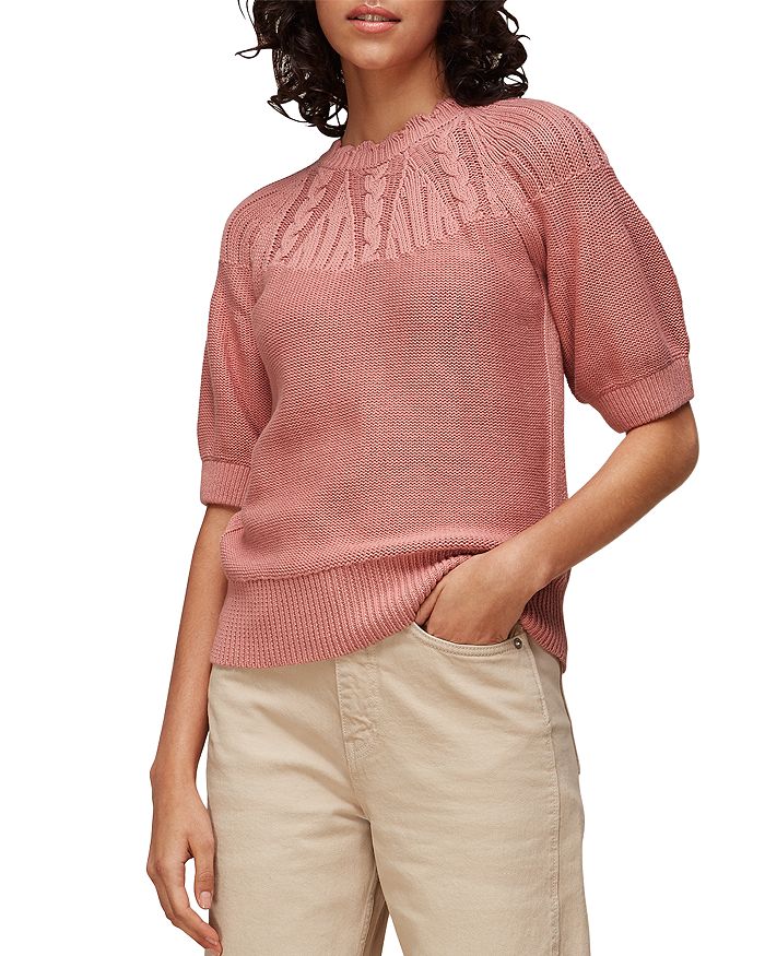 Whistles Bell-sleeve Cable Knit Top In Pale Pink