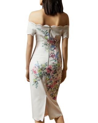 scalloped bodycon dress Goddiva Square Neck Scalloped Embroidered Sequin Midi Dress