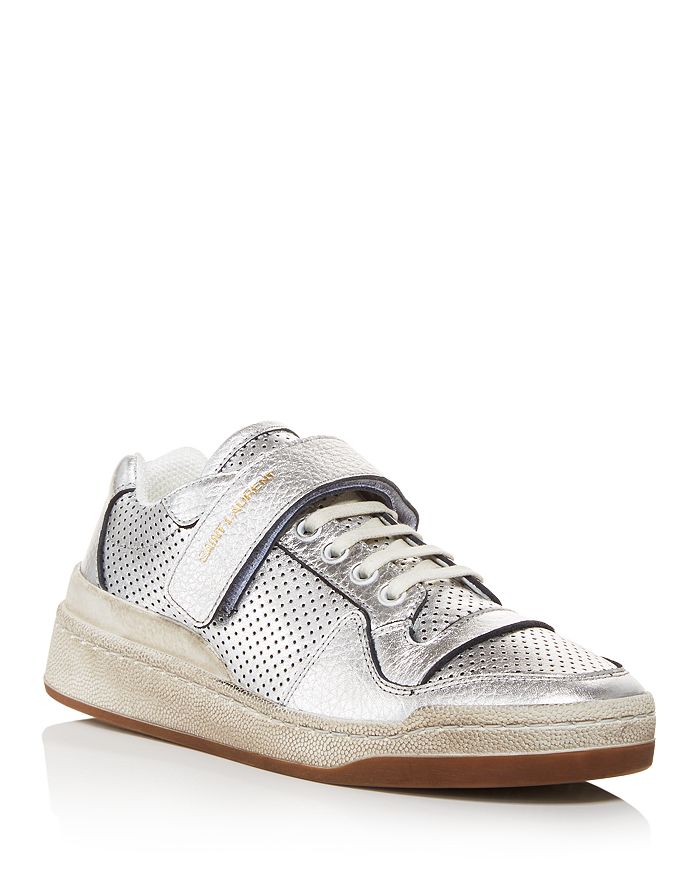 Saint Laurent Women's Distressed Low-top Sneakers In Argento/white