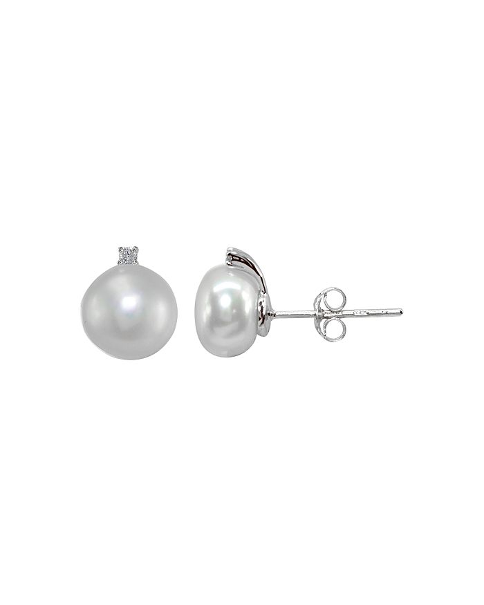 AQUA Pavé & Cultured Freshwater Pearl Stud Earrings in Sterling Silver ...