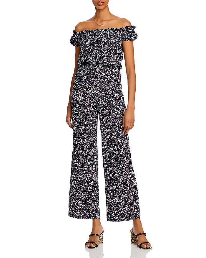 Aqua Printed Off-the-shoulder Jumpsuit - 100% Exclusive In Navy/red Multi