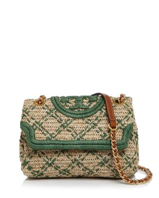Tory Burch Chain Shoulder bag FLEMING SOFT STRAW SMALL Natural x Green  Small New