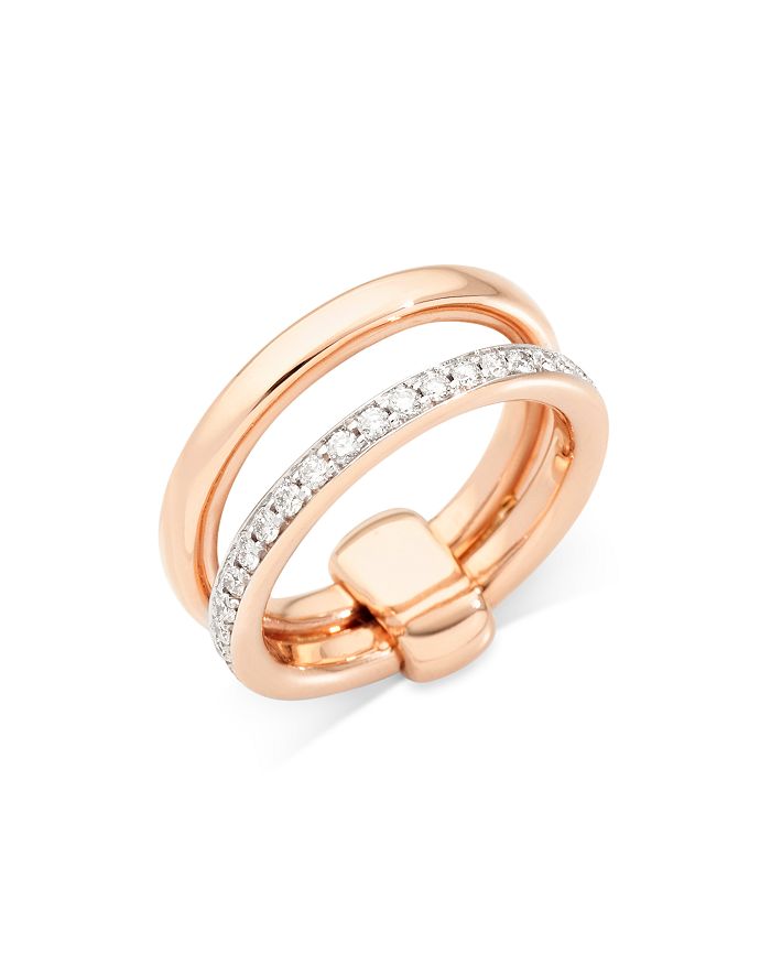 Shop Pomellato 18k Rose Gold Iconica Diamond Double Band Ring In White/rose Gold